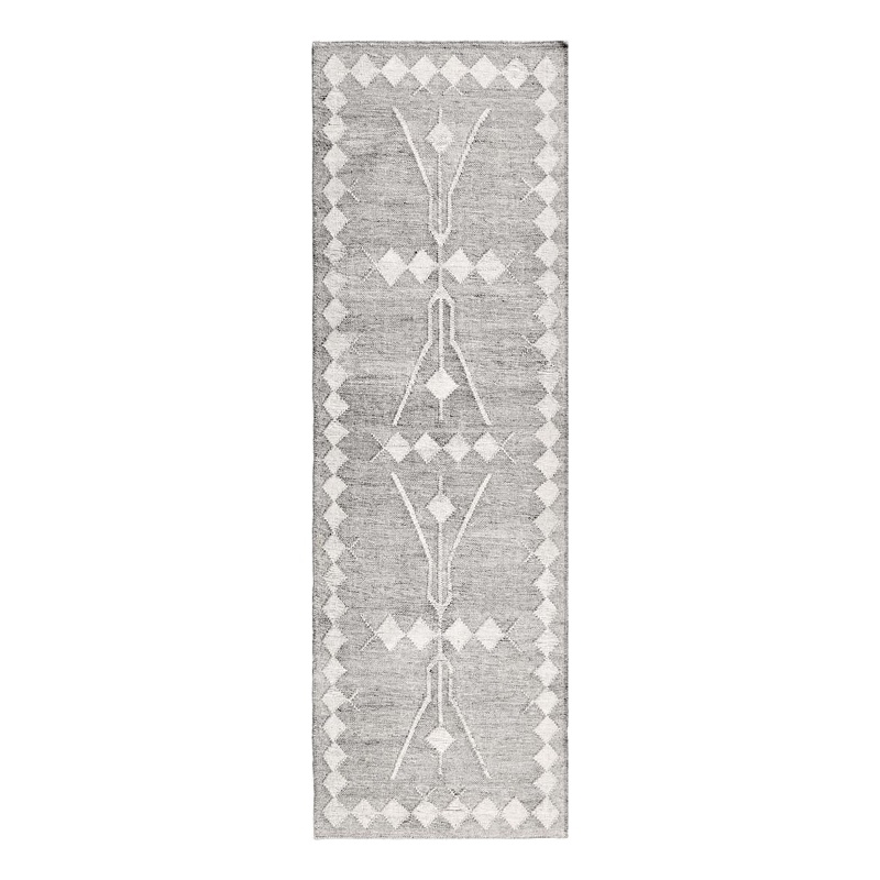 Modern 3 x 8 Runner Area Rug- Handwoven Geometric Pattern- Gray- Multicolor