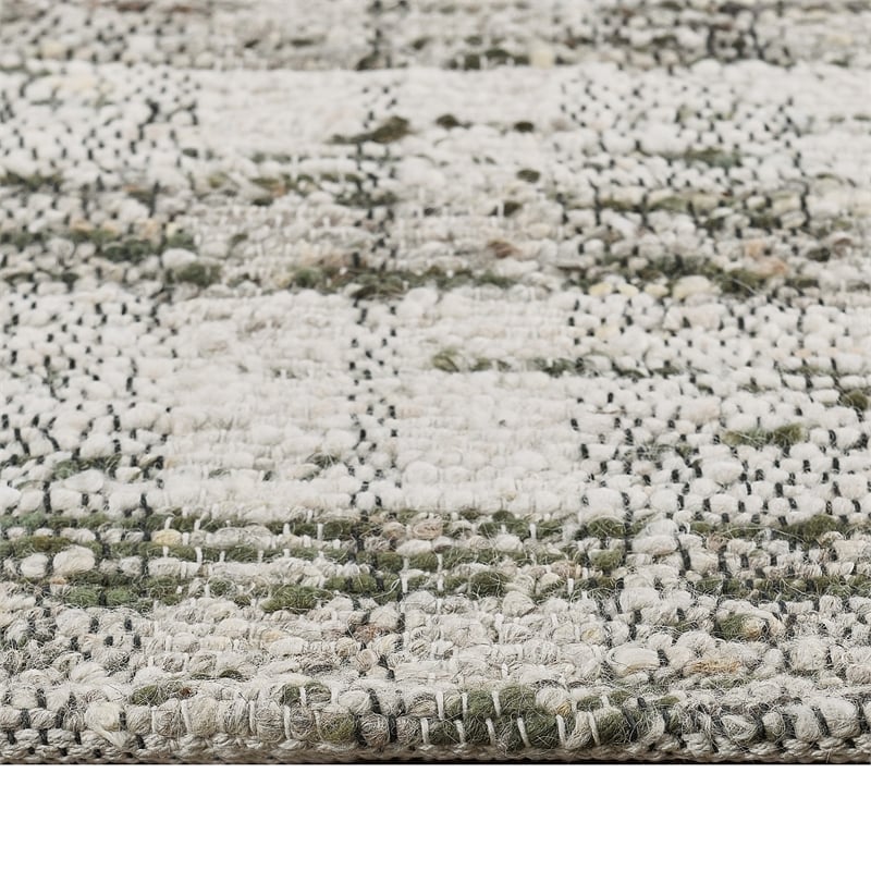 Okia 8 x 10 Large Handwoven Area Rug- Distressed Wool Stripes- Green- Brown