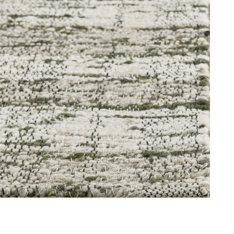 Okia 8 x 10 Large Handwoven Area Rug- Distressed Wool Stripes- Green- Brown