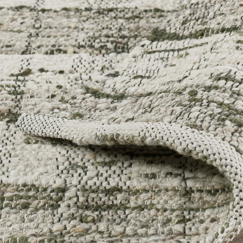 Okia 8 x 10 Large Handwoven Area Rug- Distressed Wool Stripes- Green- Brown