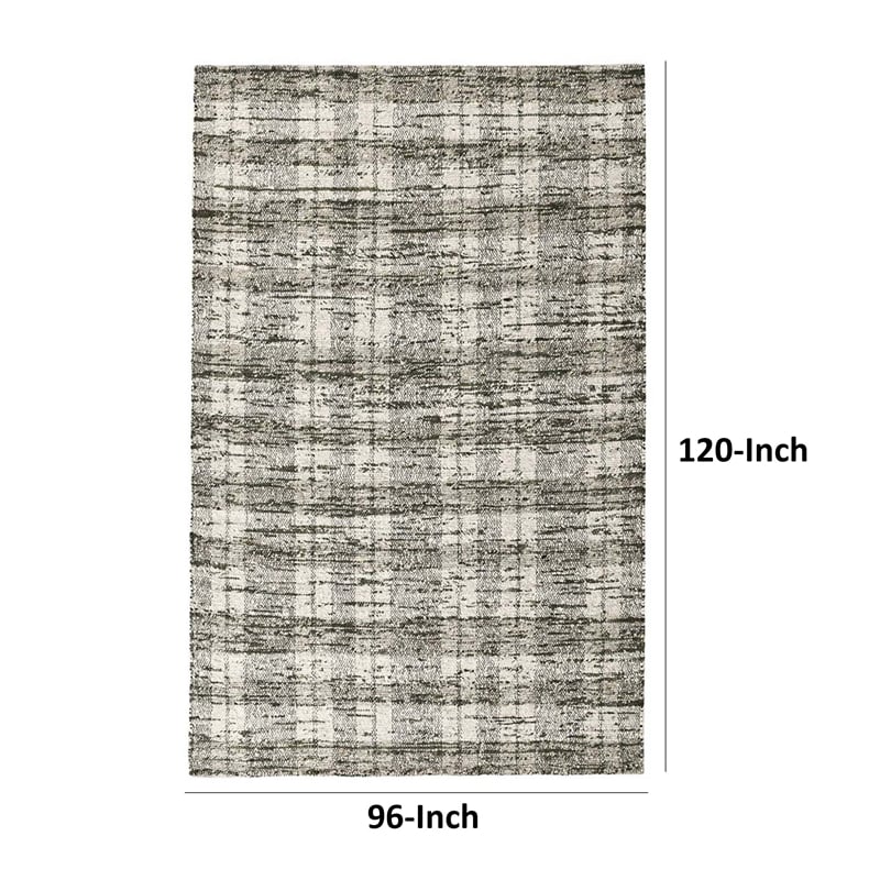 Okia 8 x 10 Large Handwoven Area Rug- Distressed Wool Stripes- Green- Brown