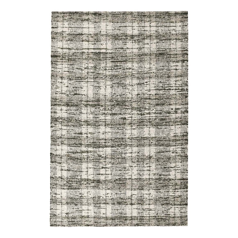 Okia 8 x 10 Large Handwoven Area Rug- Distressed Wool Stripes- Green- Brown