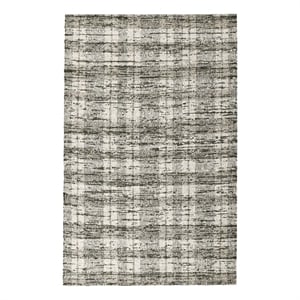 Okia 8 x 10 Large Handwoven Area Rug- Distressed Wool Stripes- Green- Brown