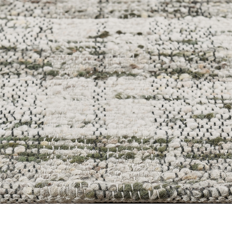 Okia 8 x 10 Large Handwoven Area Rug- Distressed Wool Stripes- Green- Brown