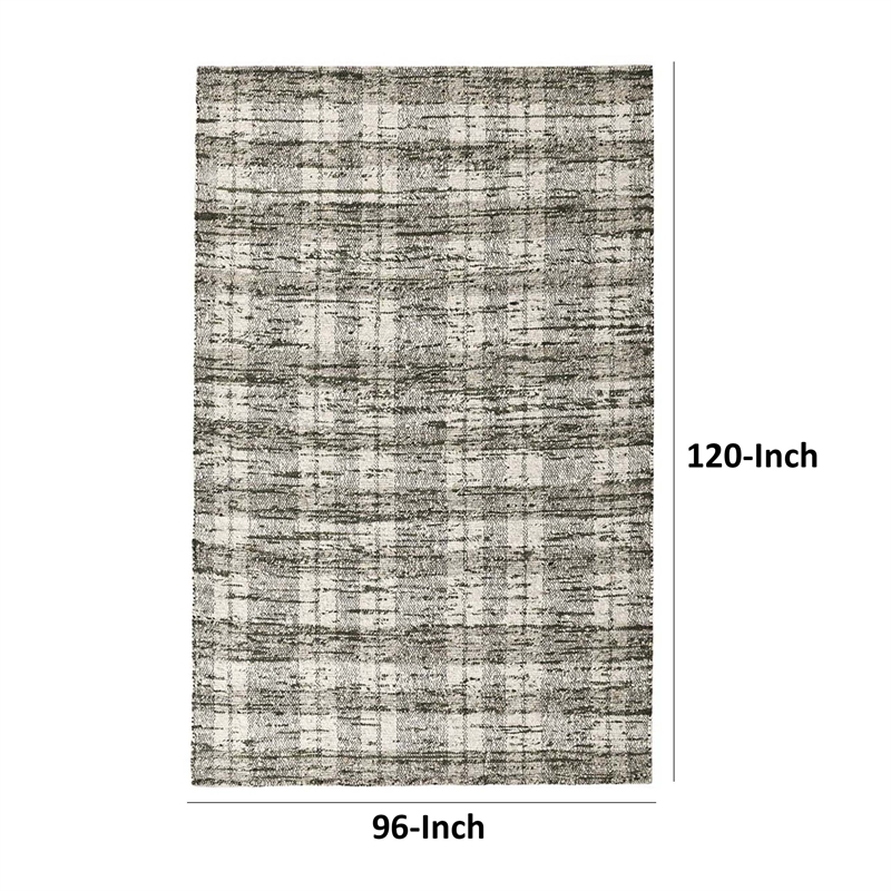 Okia 8 x 10 Large Handwoven Area Rug- Distressed Wool Stripes- Green- Brown
