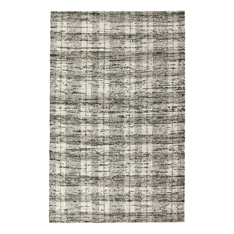 Okia 8 x 10 Large Handwoven Area Rug- Distressed Wool Stripes- Green- Brown
