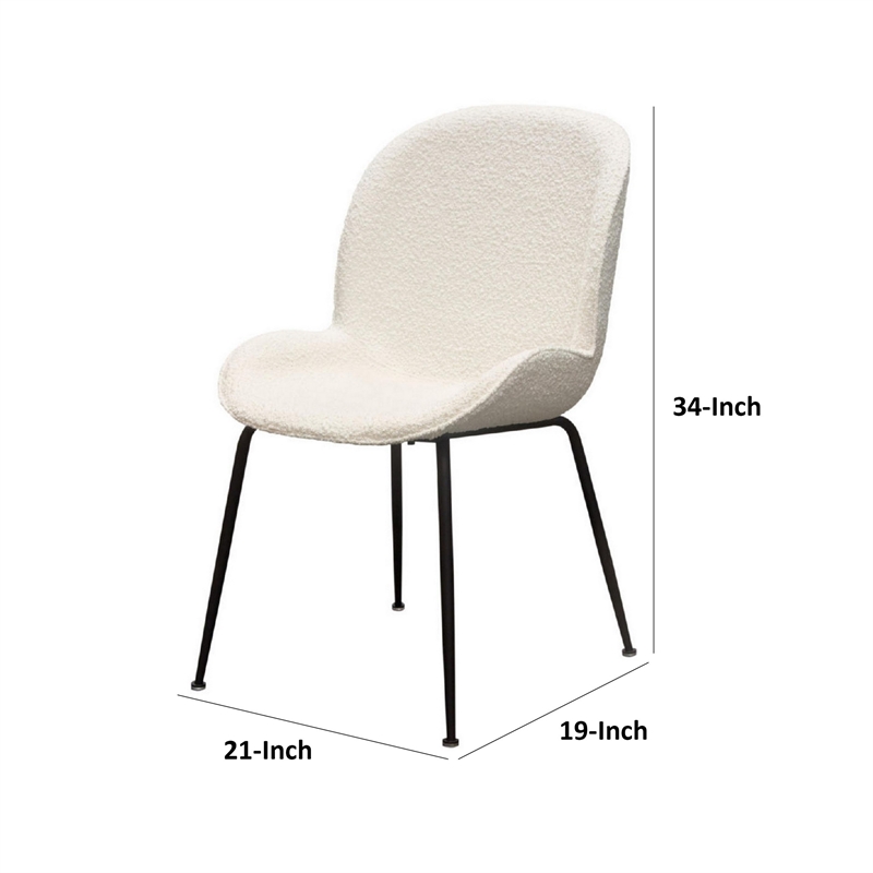 21 Inch Dining Chairs- Set of 2- Black Metal Legs- Ivory Boucle Upholstery