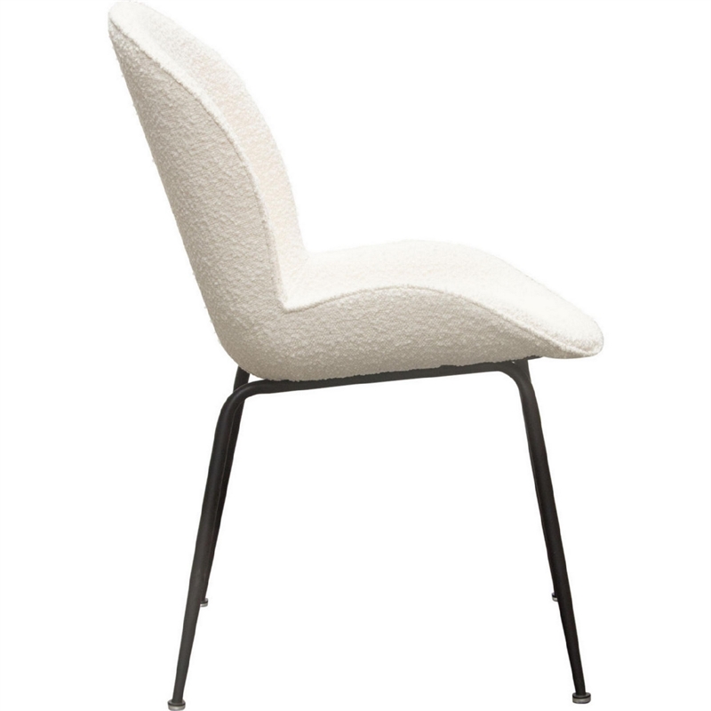 21 Inch Dining Chairs- Set of 2- Black Metal Legs- Ivory Boucle Upholstery