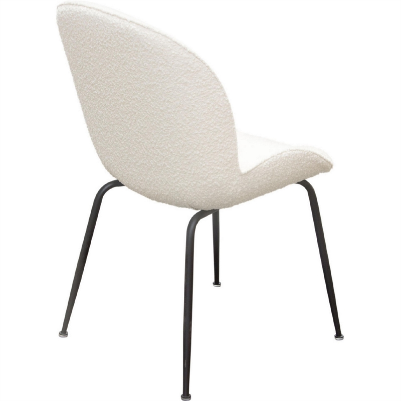 21 Inch Dining Chairs- Set of 2- Black Metal Legs- Ivory Boucle Upholstery