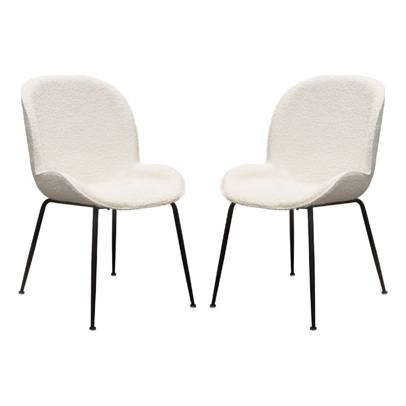 21 Inch Dining Chairs- Set of 2- Black Metal Legs- Ivory Boucle Upholstery