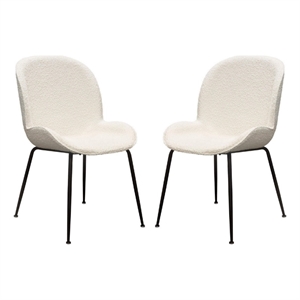 21 Inch Dining Chairs- Set of 2- Black Metal Legs- Ivory Boucle Upholstery