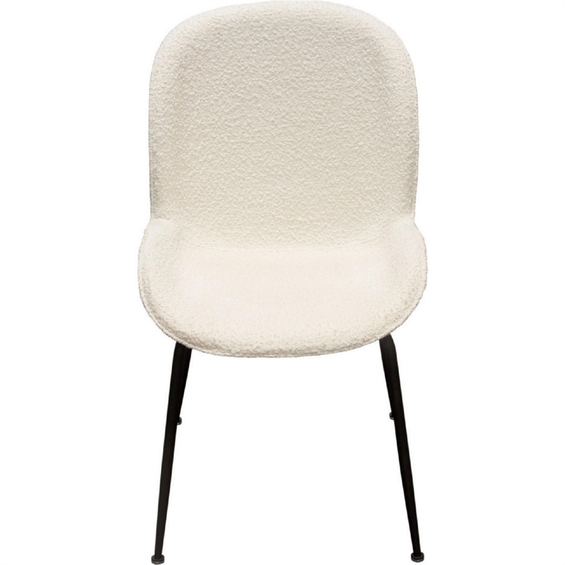 21 Inch Dining Chairs- Set of 2- Black Metal Legs- Ivory Boucle Upholstery