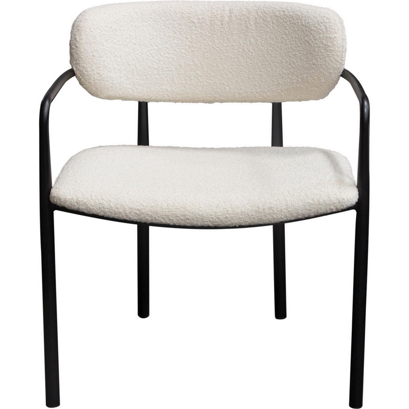 Oke 26 Inch Padded Dining Chair- Set of 2- Black- Ivory Boucle Upholstery