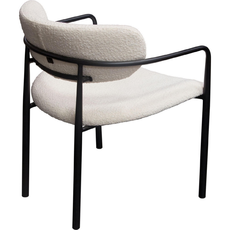 Oke 26 Inch Padded Dining Chair- Set of 2- Black- Ivory Boucle Upholstery
