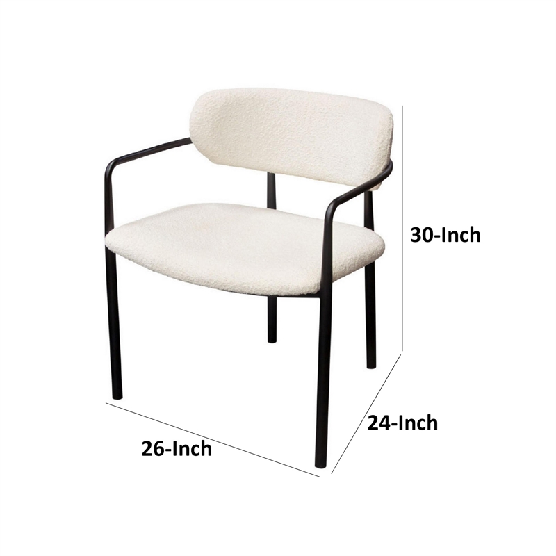Oke 26 Inch Padded Dining Chair- Set of 2- Black- Ivory Boucle Upholstery