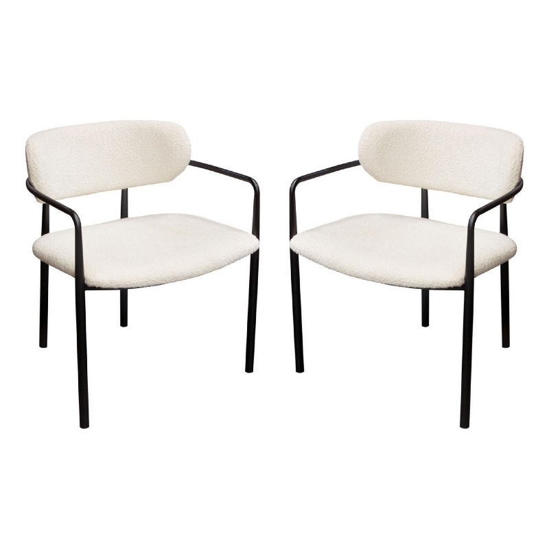 Oke 26 Inch Padded Dining Chair- Set of 2- Black- Ivory Boucle Upholstery