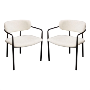 Oke 26 Inch Padded Dining Chair- Set of 2- Black- Ivory Boucle Upholstery