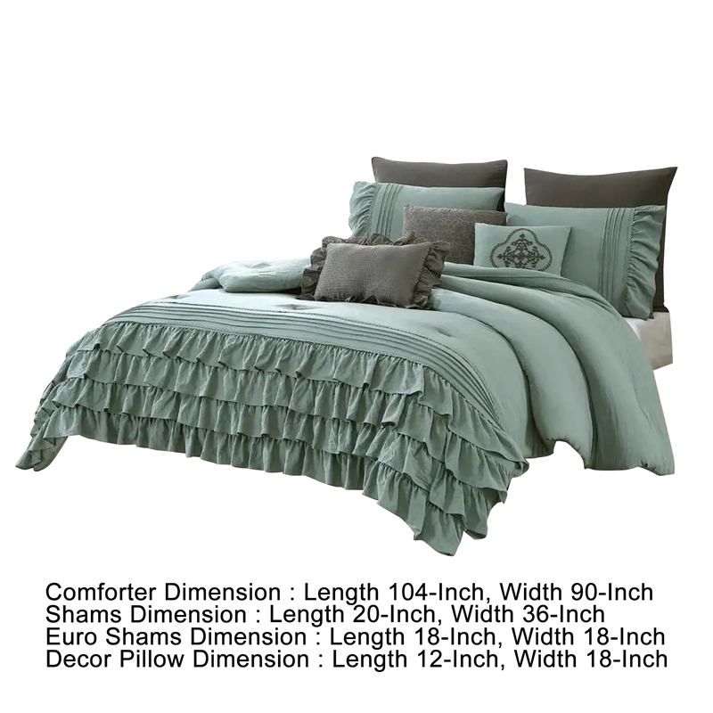 Tyler 8 Piece Ruffled King Size Comforter Set- The Urban Port- Green- Gray