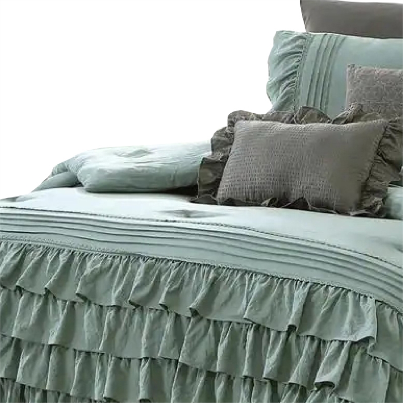 Tyler 8 Piece Ruffled King Size Comforter Set- The Urban Port- Green- Gray