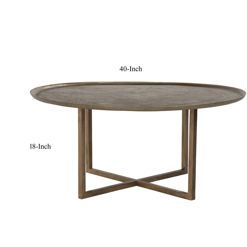 Rexi 40 Inch Aluminum Coffee Table- Round Tray Top- Bronze