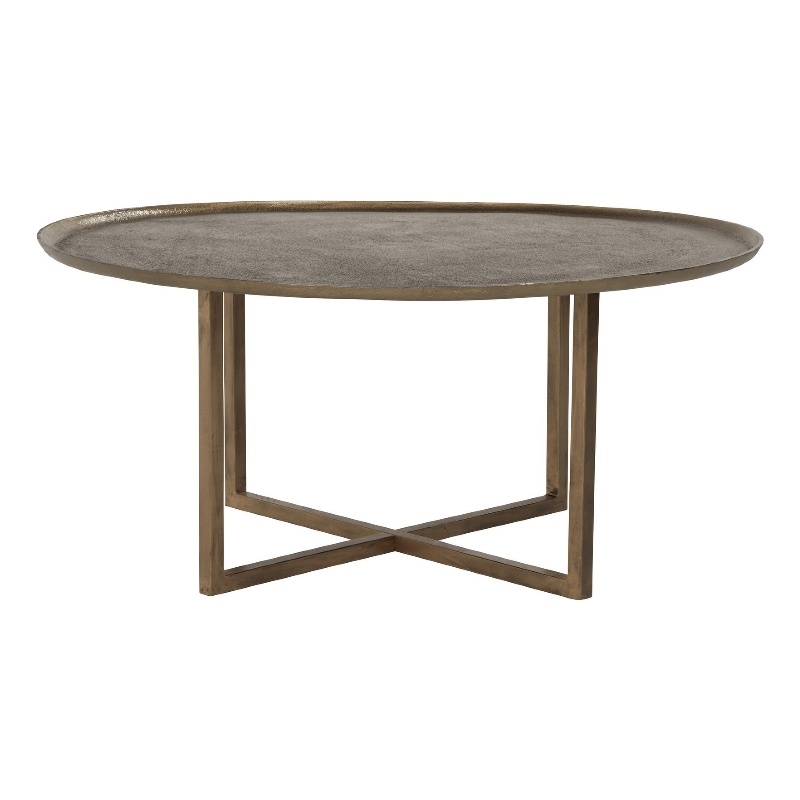 Rexi 40 Inch Aluminum Coffee Table- Round Tray Top- Bronze