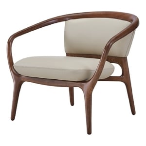 Cid 30 Inch Modern Accent Chair- Vegan Faux Leather Cushioned- Beige- Brown