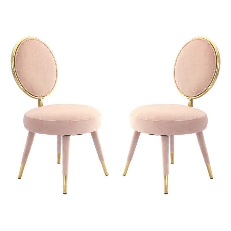 Cid 21 Inch Modern Glam Accent Chair- Round Backrest- Set of 2- Pink Velvet