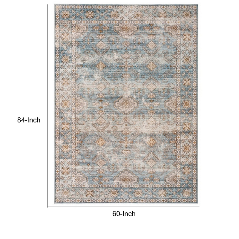 Mia 7 x 5 Medium Soft Fabric Floor Area Rug- Vintage Two Tone Border Design