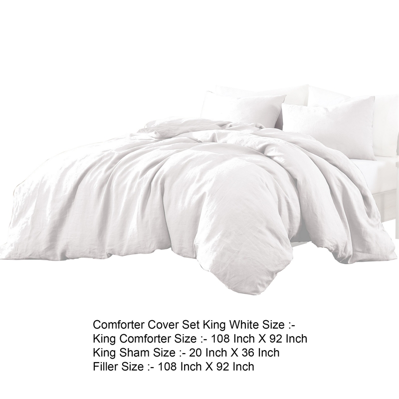 Edge 4 Piece King Size Duvet Comforter Set- Washed Linen- Clean White