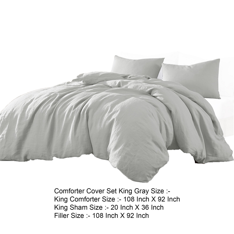 Edge 4 Piece King Size Duvet Comforter Set- Washed Linen- Cotton- Soft Gray