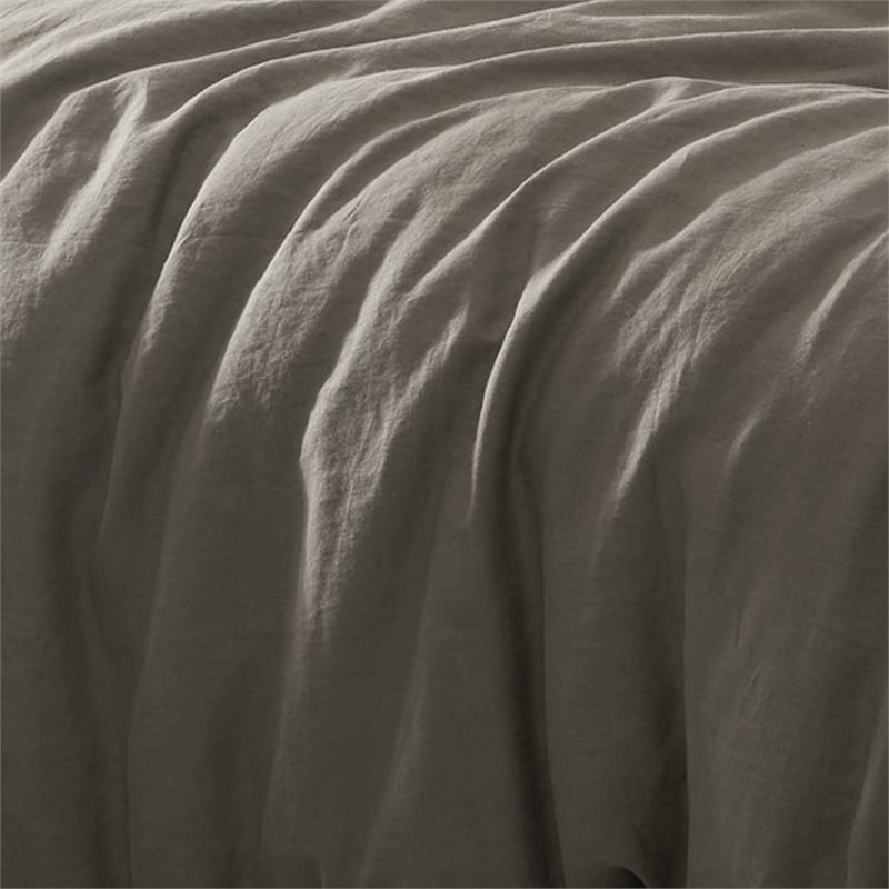 Edge 4 Piece Queen Size Duvet Comforter Set- Washed Linen- Charcoal Gray
