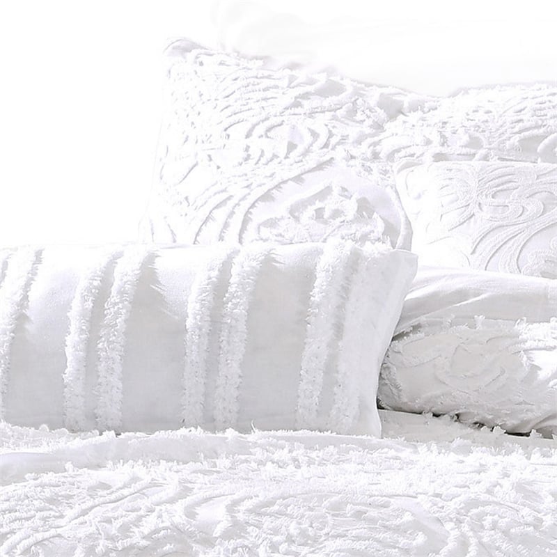 Kile Modern 6 Piece Queen Size Duvet Comforter Set- White Medallion Pattern