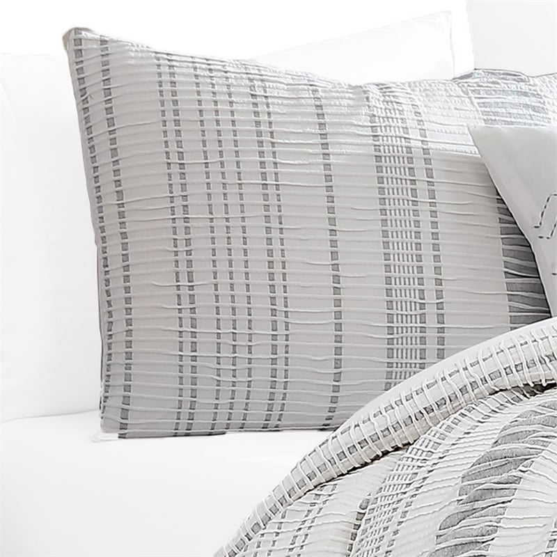 Wim 6 Piece King Size Duvet Comforter Set with Accent Pillows- Striped Gray