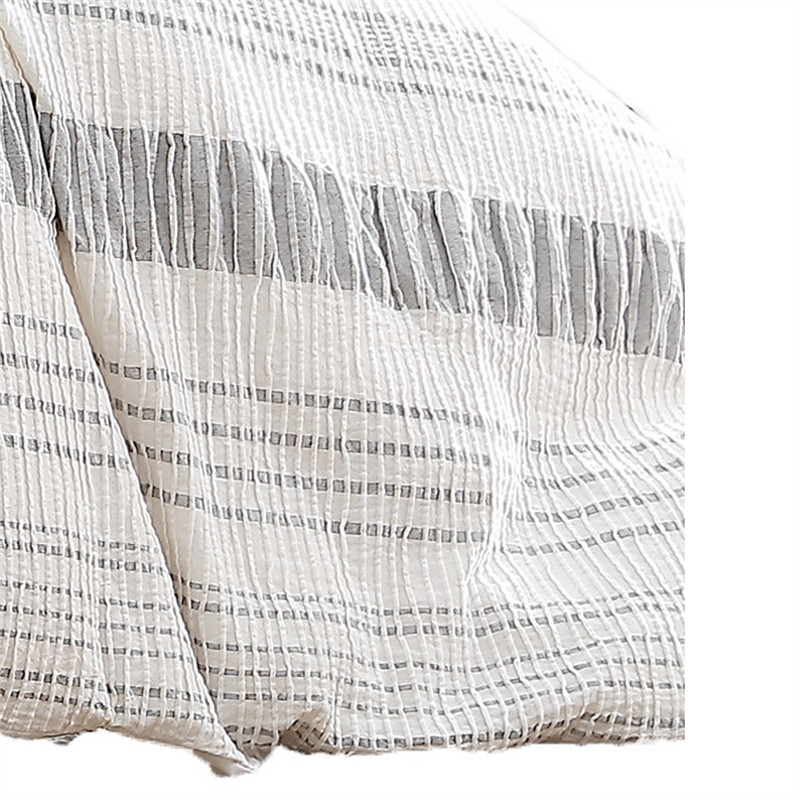 Wim 6 Piece King Size Duvet Comforter Set with Accent Pillows- Striped Gray