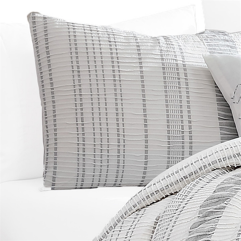 Wim 6 Piece King Size Duvet Comforter Set with Accent Pillows- Striped Gray