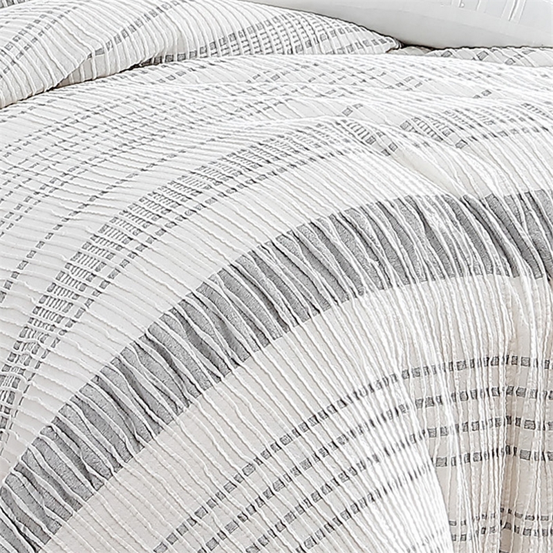 Wim 6 Piece King Size Duvet Comforter Set with Accent Pillows- Striped Gray