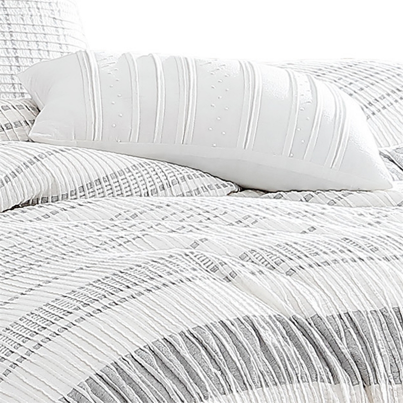 Wim 6 Piece Queen Size Duvet Comforter Set- Accent Pillows- Striped Gray
