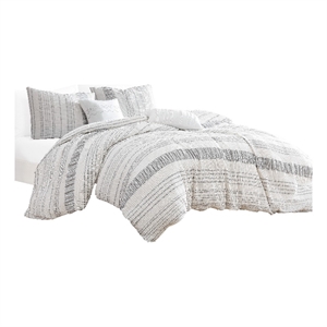 Wim 6 Piece Queen Size Duvet Comforter Set- Accent Pillows- Striped Gray
