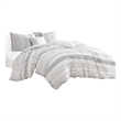 Wim 6 Piece Queen Size Duvet Comforter Set- Accent Pillows- Striped Gray