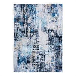 Rue 10 x 8 Large Soft Fabric Floor Area Rug- Abstract Blue and White Design