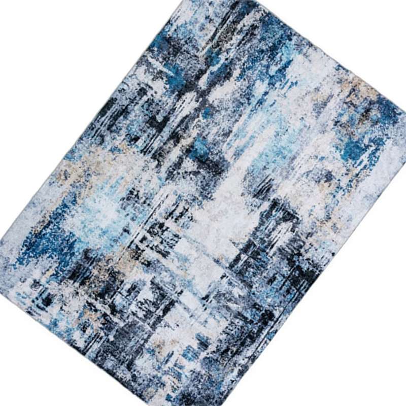 Rue 10 x 8 Large Soft Fabric Floor Area Rug- Abstract Blue and White Design