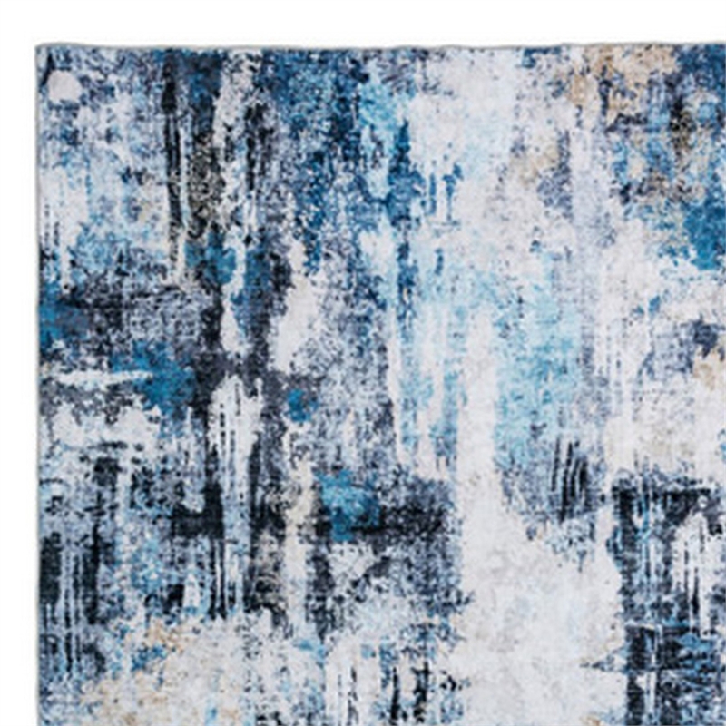 Rue 10 x 8 Large Soft Fabric Floor Area Rug- Abstract Blue and White Design