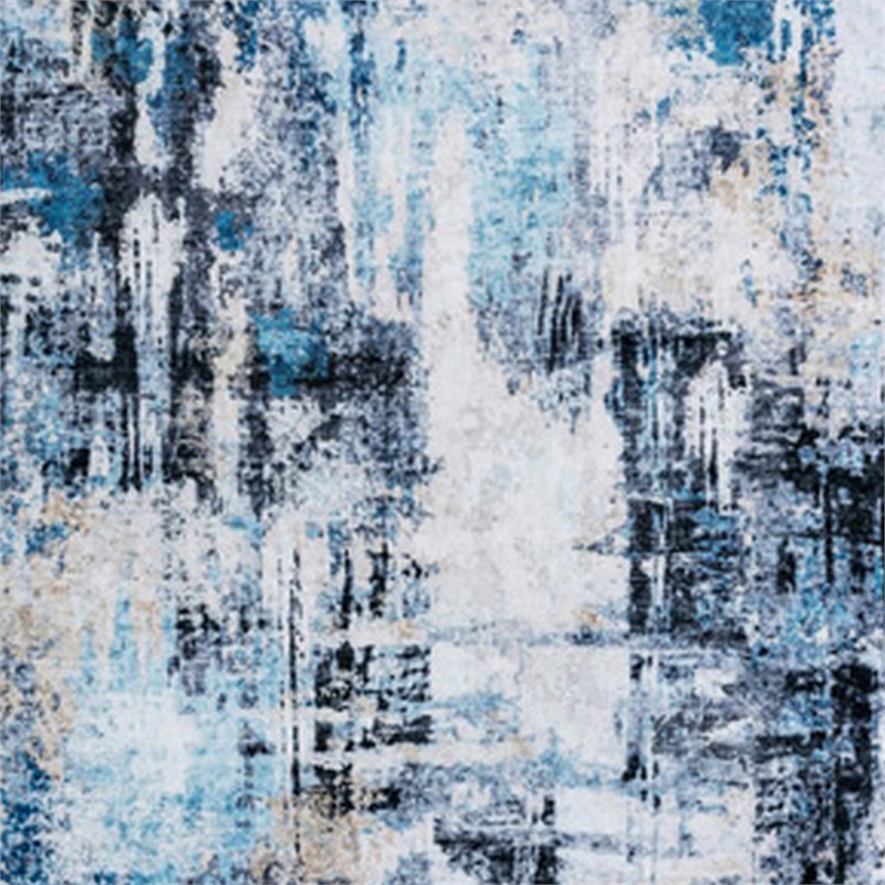 Rue 10 x 8 Large Soft Fabric Floor Area Rug- Abstract Blue and White Design