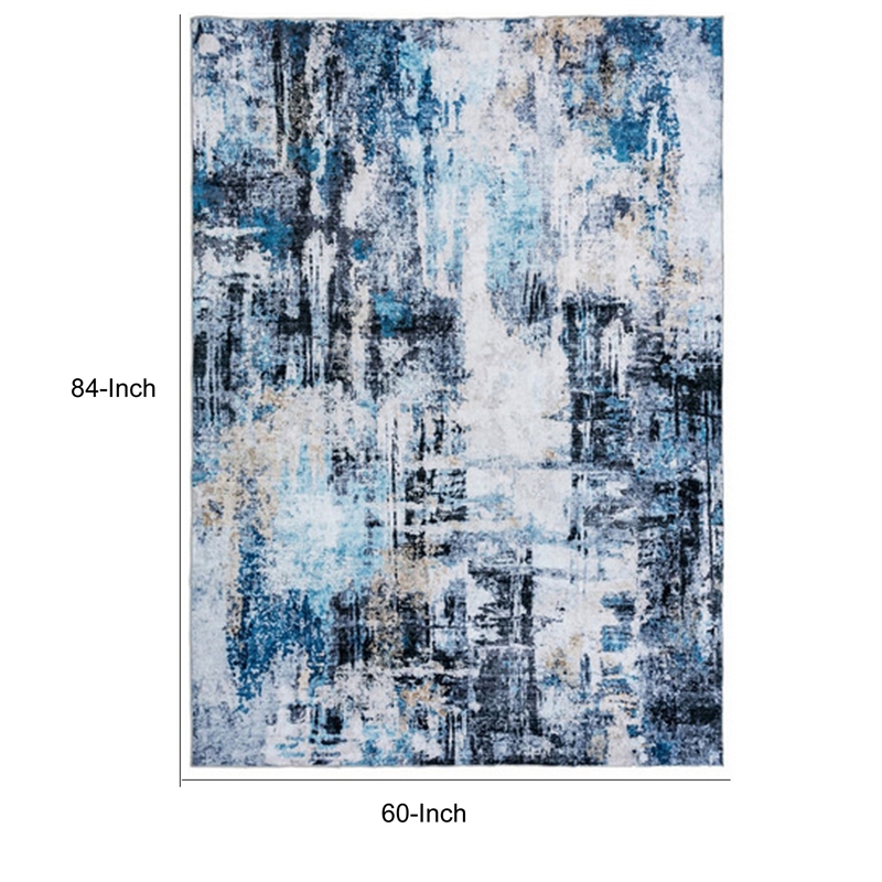 Rue 7 x 5 Medium Soft Fabric Floor Area Rug- Abstract Blue and White Design