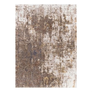 5 x 7 Modern Area Rug- Abstract Paint Art Design- Soft Fabric- Brown- Beige