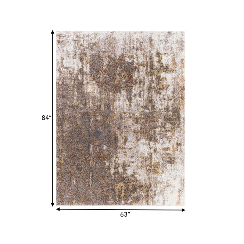 5 x 7 Modern Area Rug- Abstract Paint Art Design- Soft Fabric- Brown- Beige