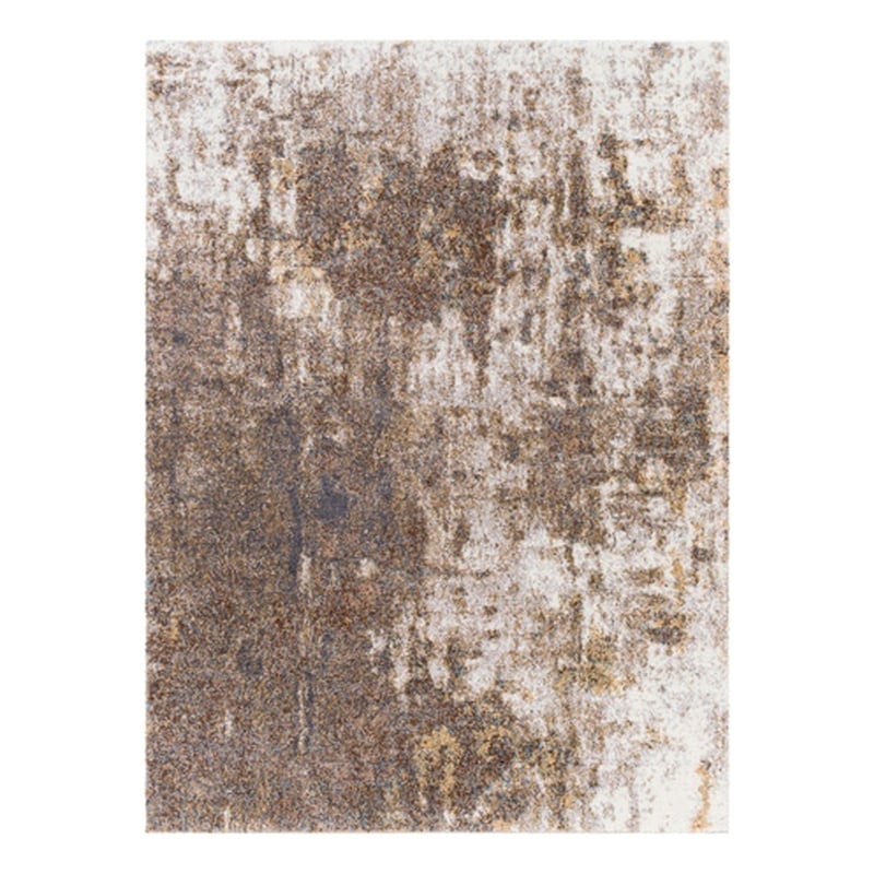 5 x 7 Modern Area Rug- Abstract Paint Art Design- Soft Fabric- Brown- Beige