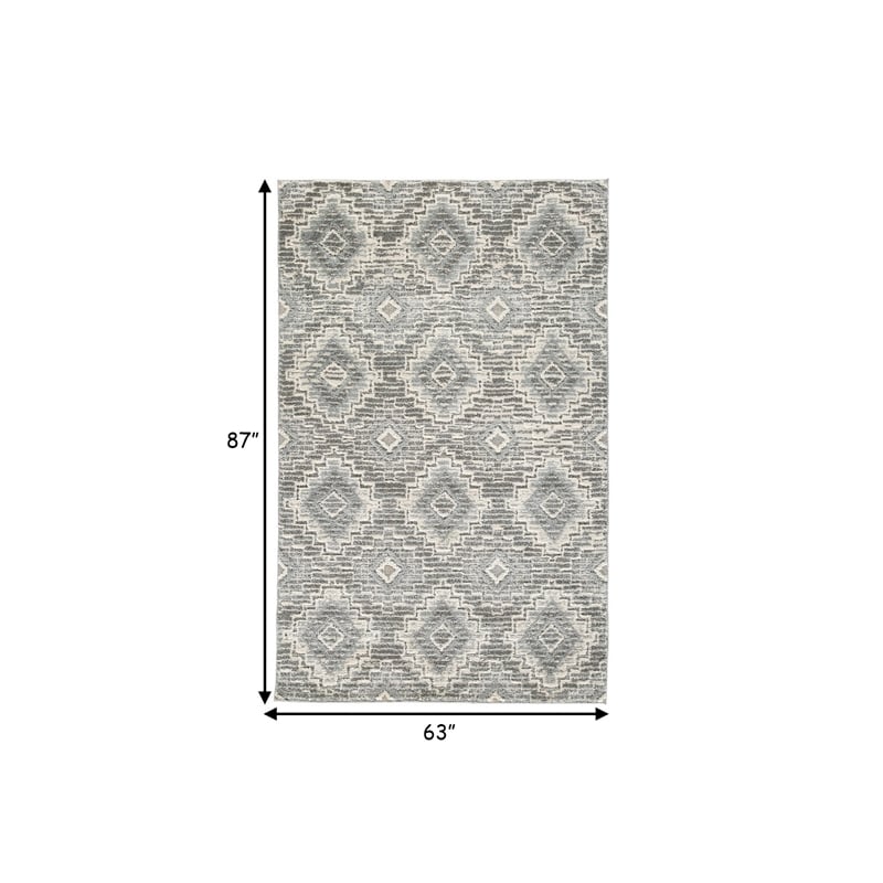 Ari 5 x 7 Modern Area Rug- Diamond Pattern- Soft Fabric- Cream- Gray