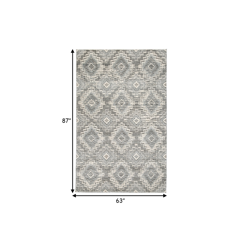 Ari 5 x 7 Modern Area Rug- Diamond Pattern- Soft Fabric- Cream- Gray