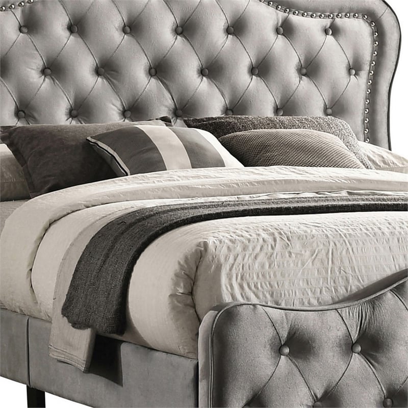 Pue California King Size Bed- Vintage Gray Button Tufted Chesterfield Style